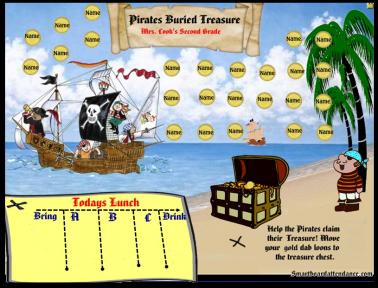 Pirates Buried Treasure Smartboard Attendance w/without Lunch Order